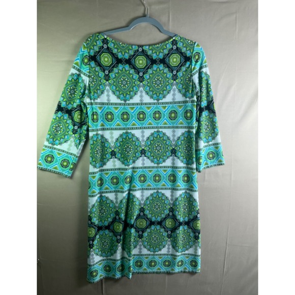 London Times Womens Geometric Floral MedallionPrint Shift Dress Green Teal Sz 10 - Picture 7 of 9